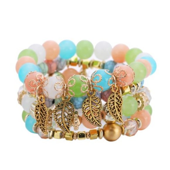 COPY - Bohemian Beaded Bracelet with Leaf Charms - Picture 1 of 1